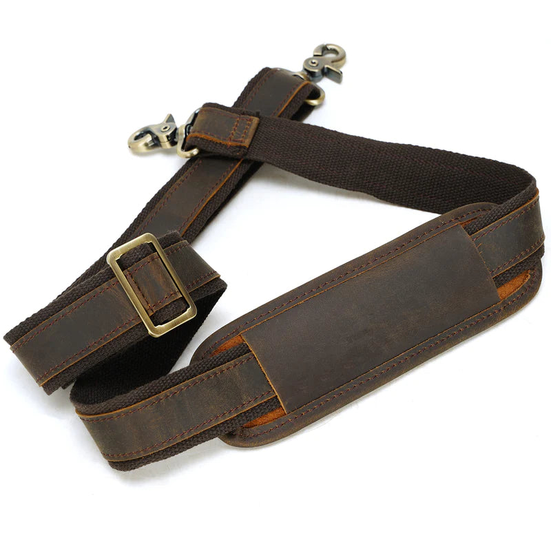 Premium Adjustable Full Grain Leather Shoulder Strap with Sturdy Metal Hooks