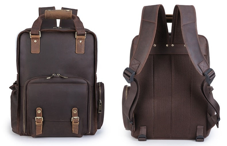 Gotham Premium Leather Backpack for Photographers – Spacious Camera Bag with Tripod Holder