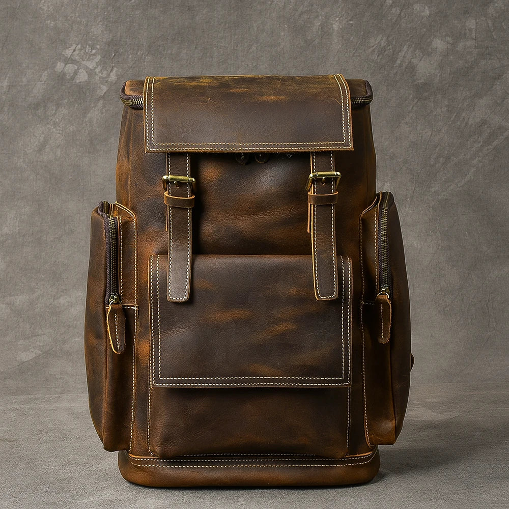 The Berkshire | Elevate Your Outdoor Adventures with a Spacious Vintage Leather Backpack