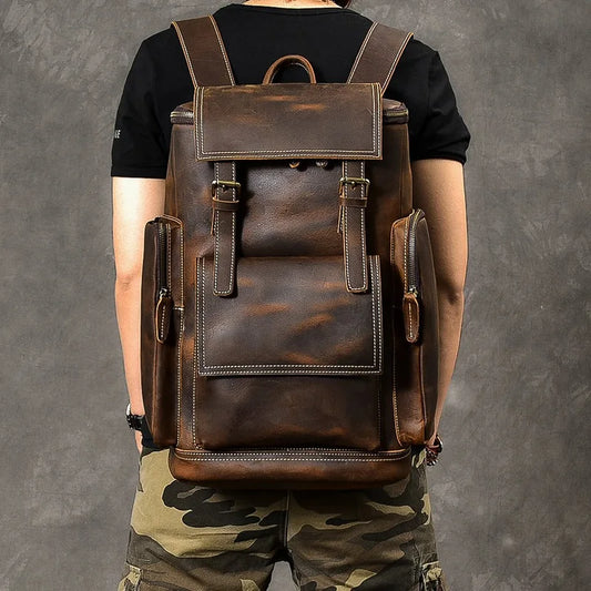 The Berkshire | Elevate Your Outdoor Adventures with a Spacious Vintage Leather Backpack