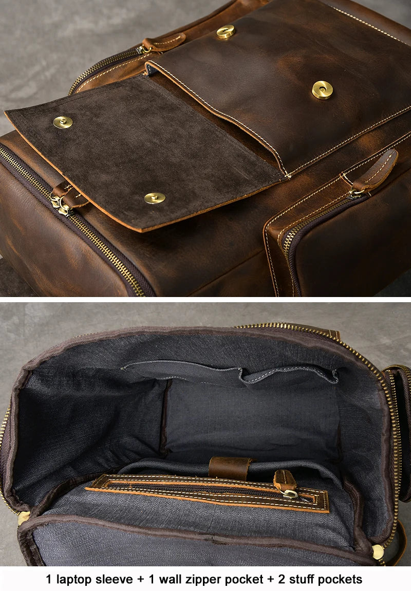 The Berkshire | Elevate Your Outdoor Adventures with a Spacious Vintage Leather Backpack