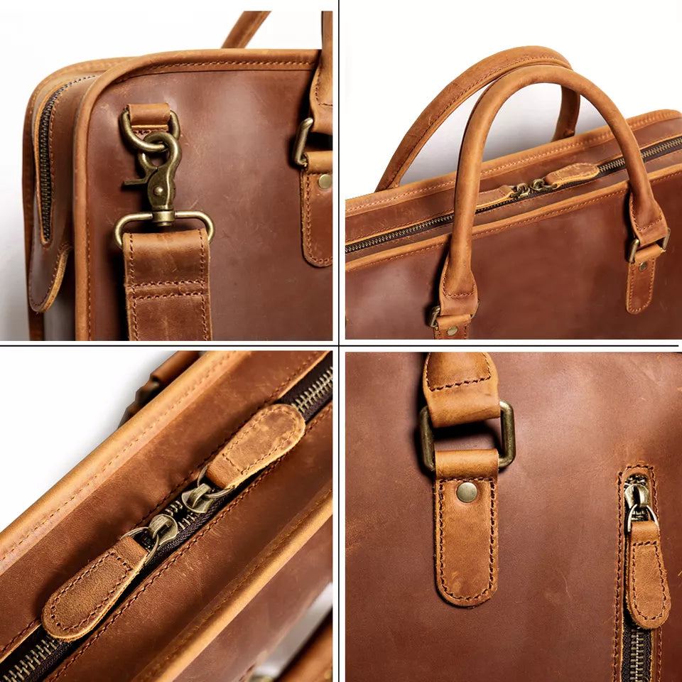 Timeless Houston Leather Laptop Bag | Classic Vintage Briefcase