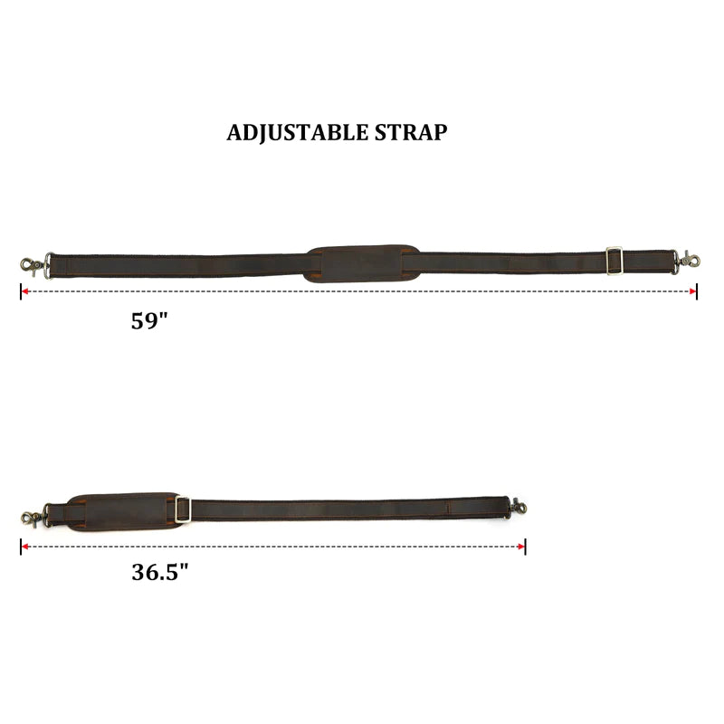 Premium Adjustable Full Grain Leather Shoulder Strap with Sturdy Metal Hooks