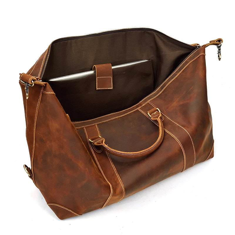 Ellis Vintage Leather Weekender Duffle Bag - Perfect Travel Companion