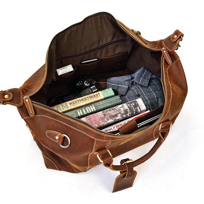 Ellis Vintage Leather Weekender Duffle Bag - Perfect Travel Companion