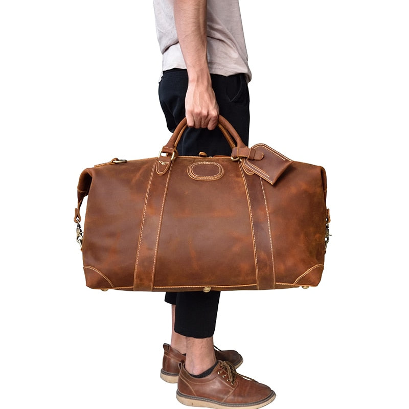 Ellis Vintage Leather Weekender Duffle Bag - Perfect Travel Companion