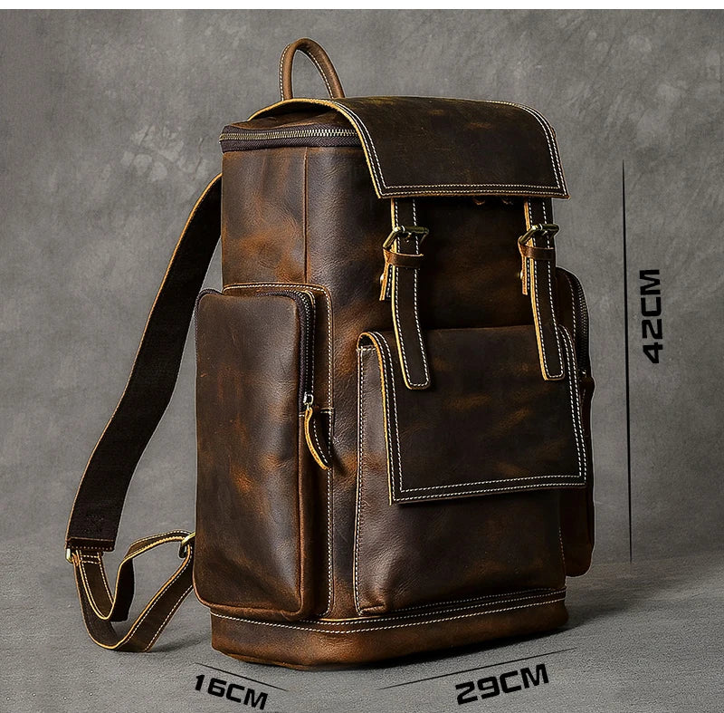 The Berkshire | Elevate Your Outdoor Adventures with a Spacious Vintage Leather Backpack