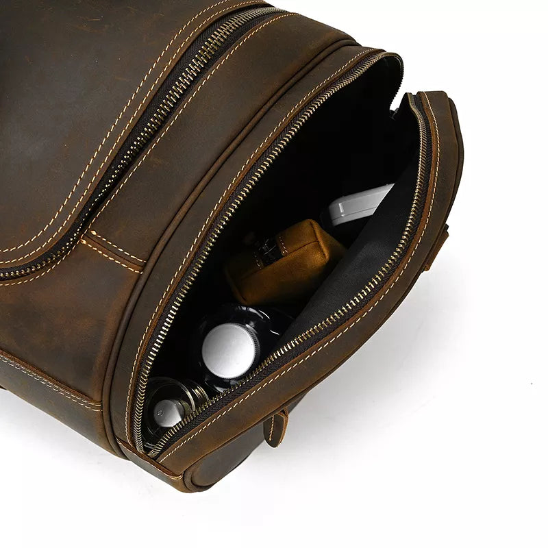 Explore the Warwick Weekender: Timeless Round Vintage Leather Travel Bag