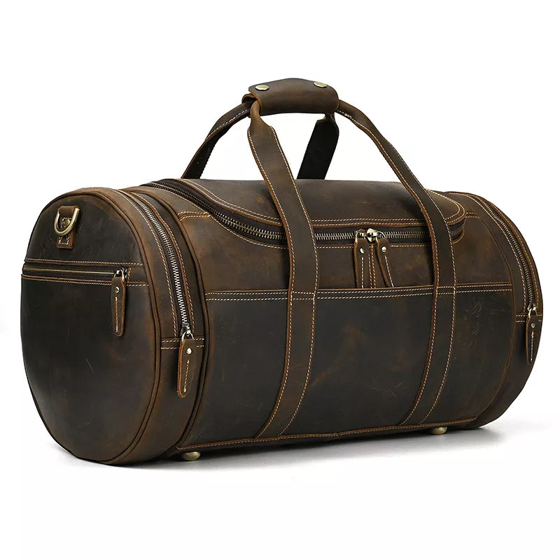 Explore the Warwick Weekender: Timeless Round Vintage Leather Travel Bag