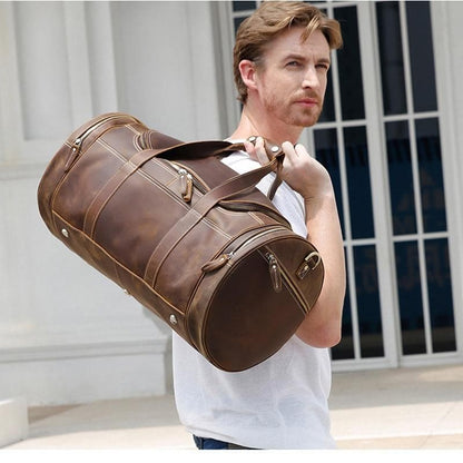 Explore the Warwick Weekender: Timeless Round Vintage Leather Travel Bag