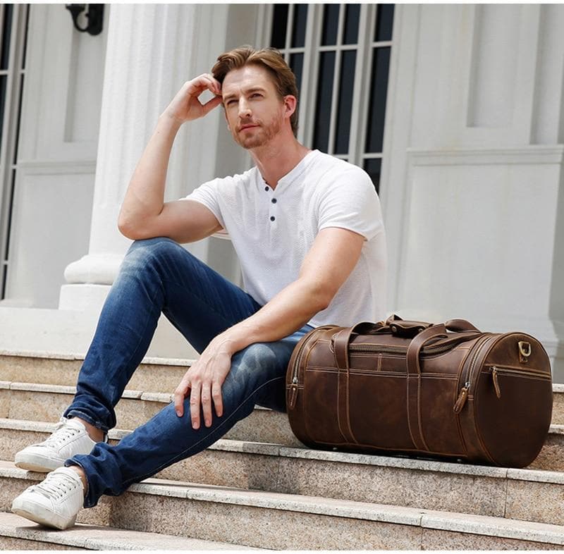 Explore the Warwick Weekender: Timeless Round Vintage Leather Travel Bag