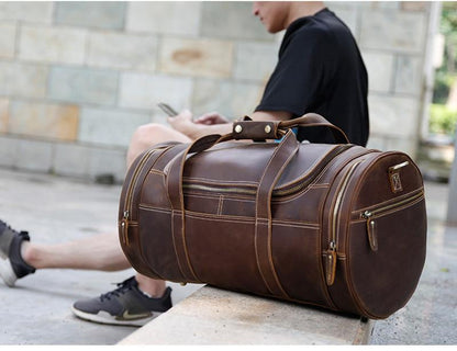 Explore the Warwick Weekender: Timeless Round Vintage Leather Travel Bag