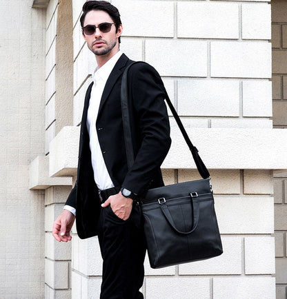 Sleek Bowery Black Leather Executive Briefcase