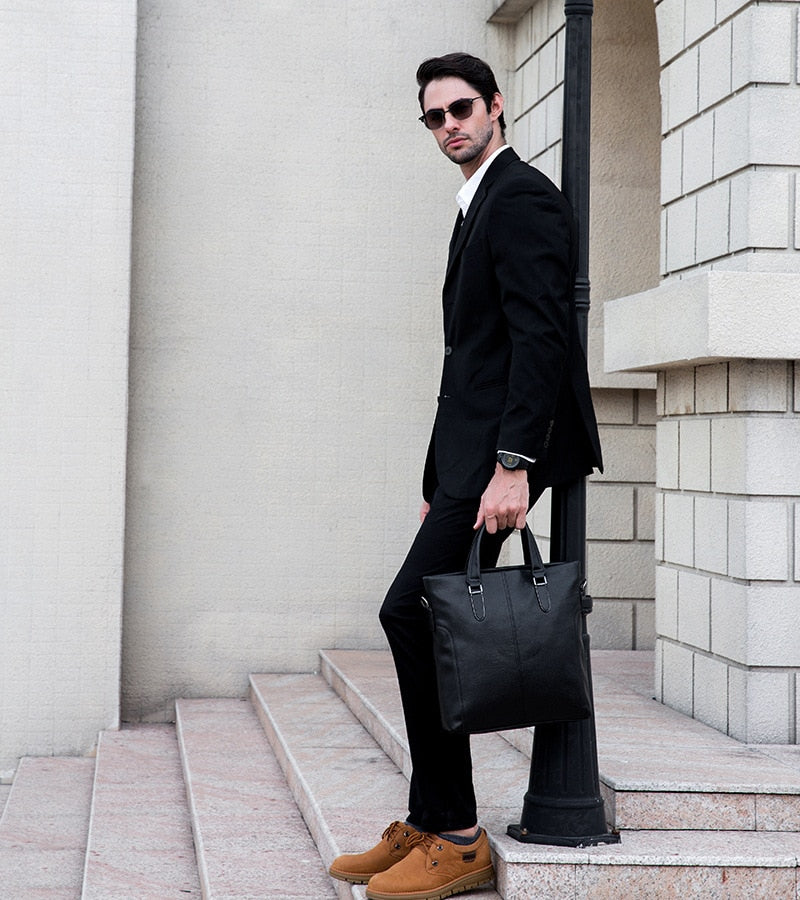 Sleek Bowery Black Leather Executive Briefcase